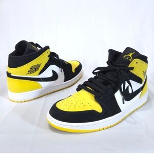 Nike Air Jordan 1 Mid SE Yellow Toe Black Mens 13 Sneakers Retro EUC